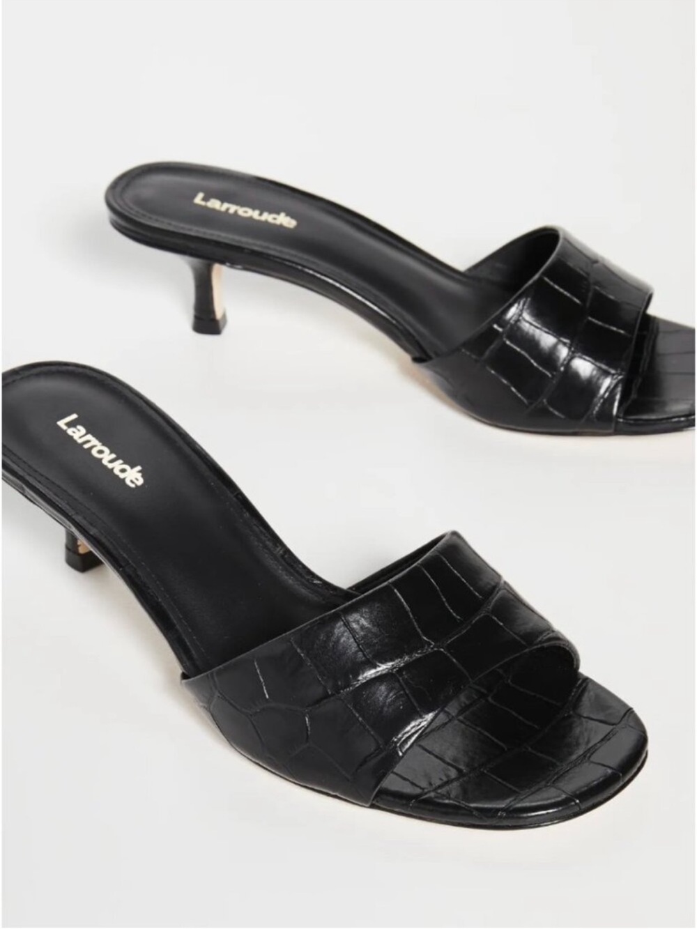 Larroude // NEW Vivi Crocodile Leather Kitten Heel Mules